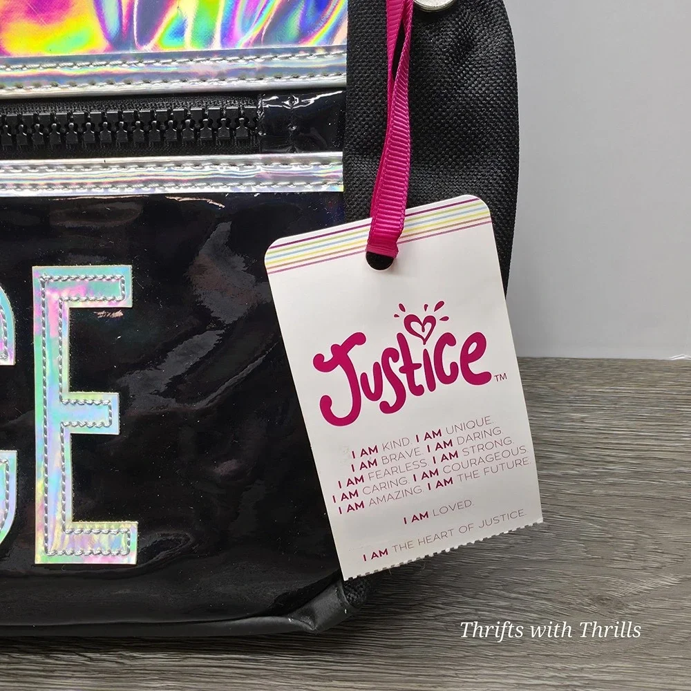 New Justice Yin-Yang Black/Holographic Silver Backpack With Keychain